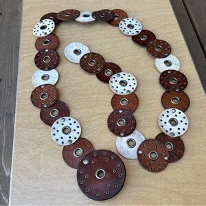 Ralph Lauren Vintage Leather Grommet Disc Belt In Brown & White Sz L